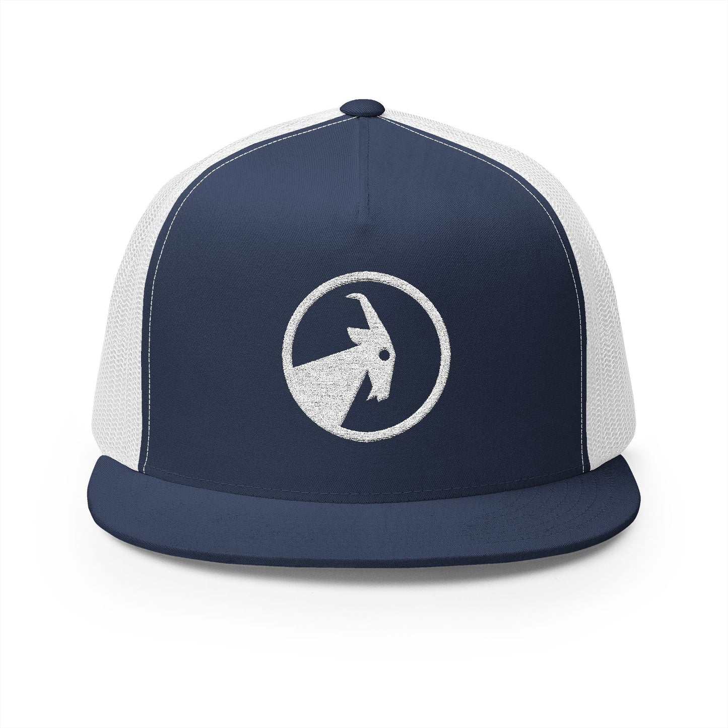  BILLY 5 Panel Flat Bill Trucker Cap (White Goat - Embroidery) — AVAILABLE IN 6 COLORS