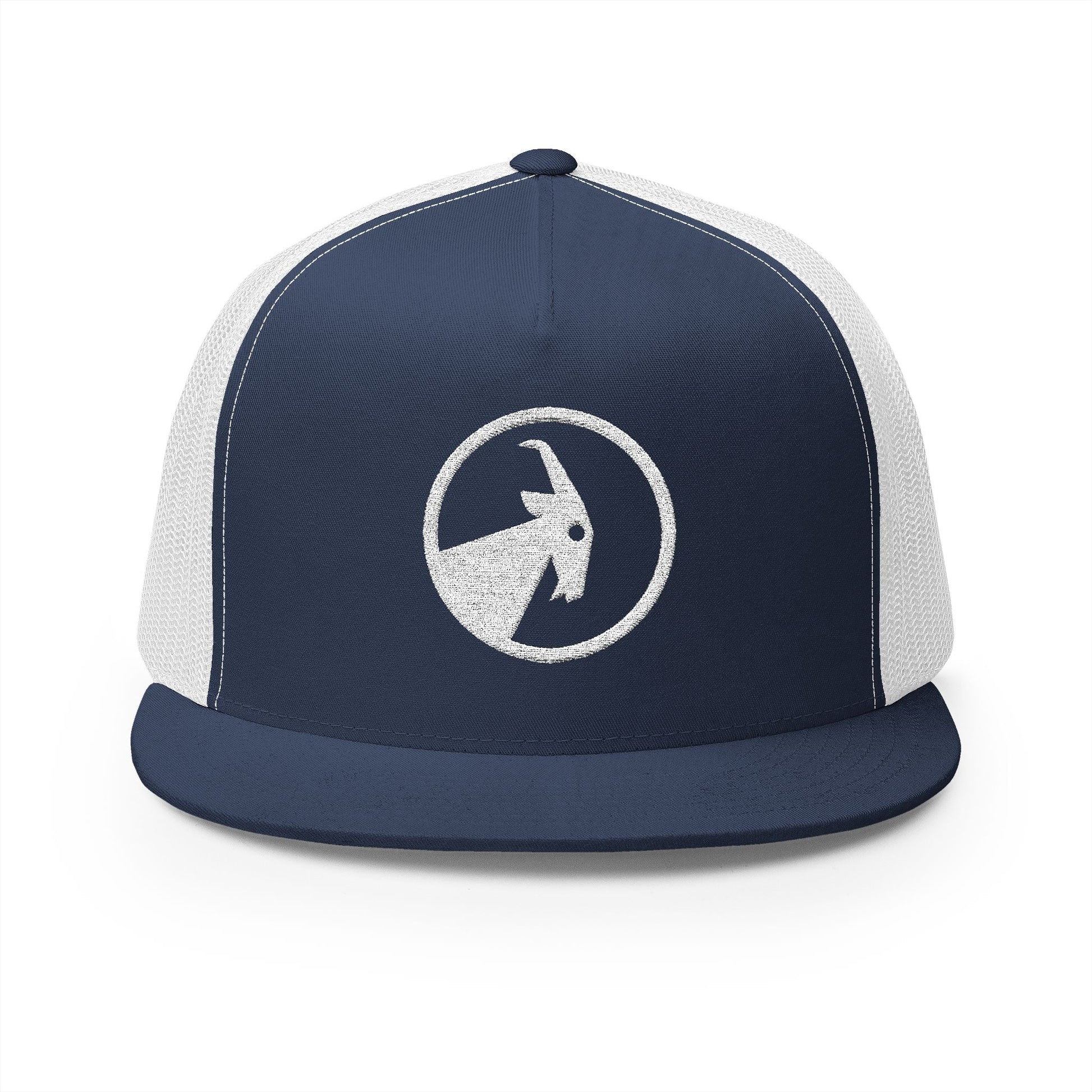  BILLY 5 Panel Flat Bill Trucker Cap (White Goat - Embroidery) — AVAILABLE IN 6 COLORS