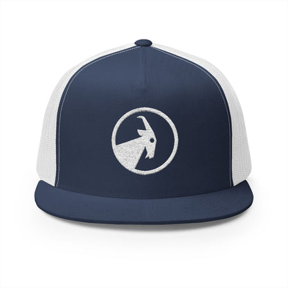  BILLY 5 Panel Flat Bill Trucker Cap (White Goat - Embroidery) — AVAILABLE IN 6 COLORS