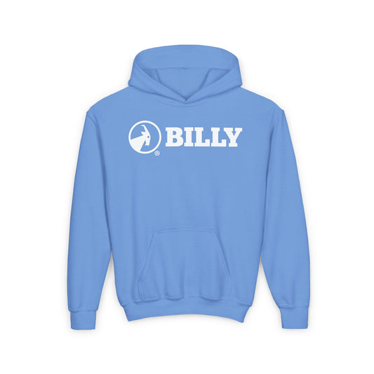  BILLY Core Youth Heavy Blend Hooded Sweatshirt (White Horizontal Logo)— AVAILABLE IN 4 COLORS