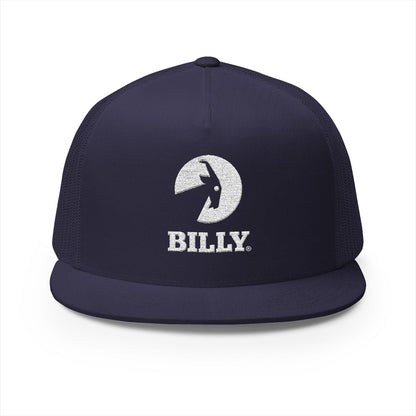  BILLY 5 Panel Flat Bill Trucker Cap (White Vertical Logo - Embroidery) — AVAILABLE IN 13 COLORS