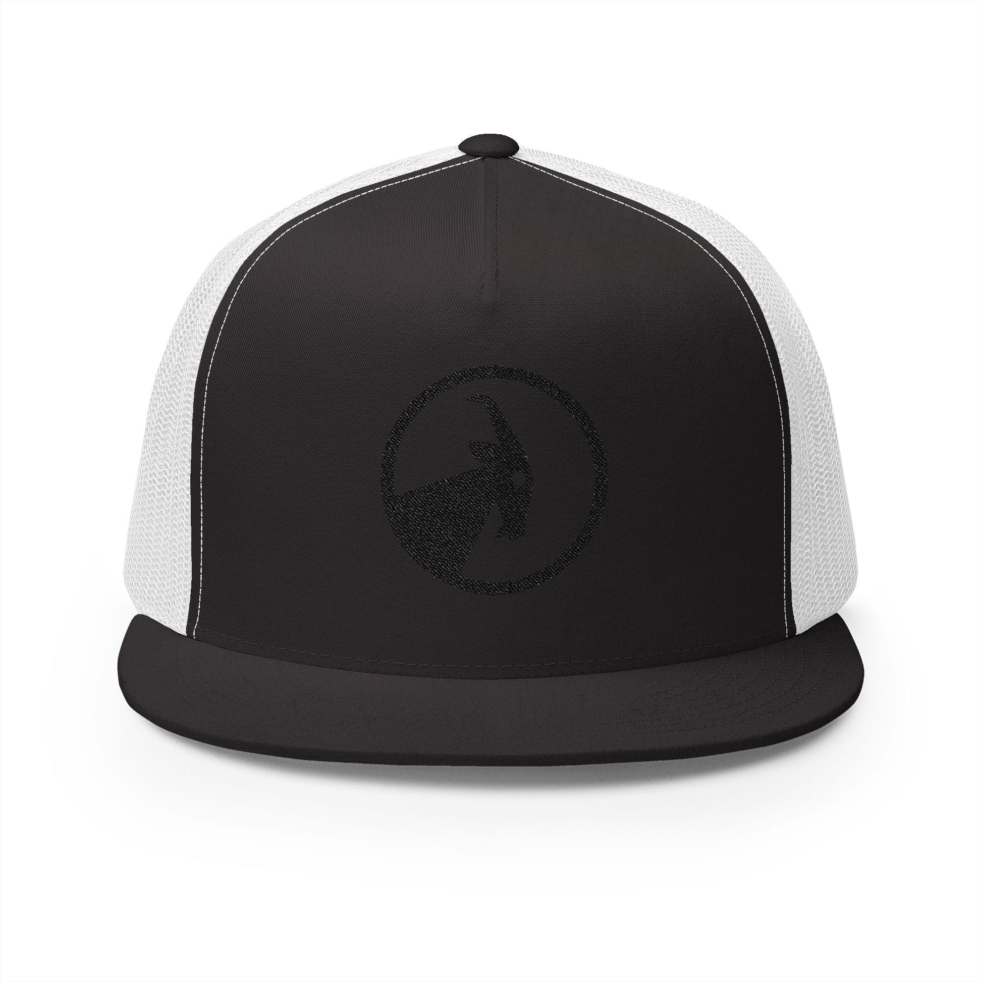  BILLY 5 Panel Flat Bill Trucker Cap (Black Goat - Embroidery) — AVAILABLE IN 10 COLORS