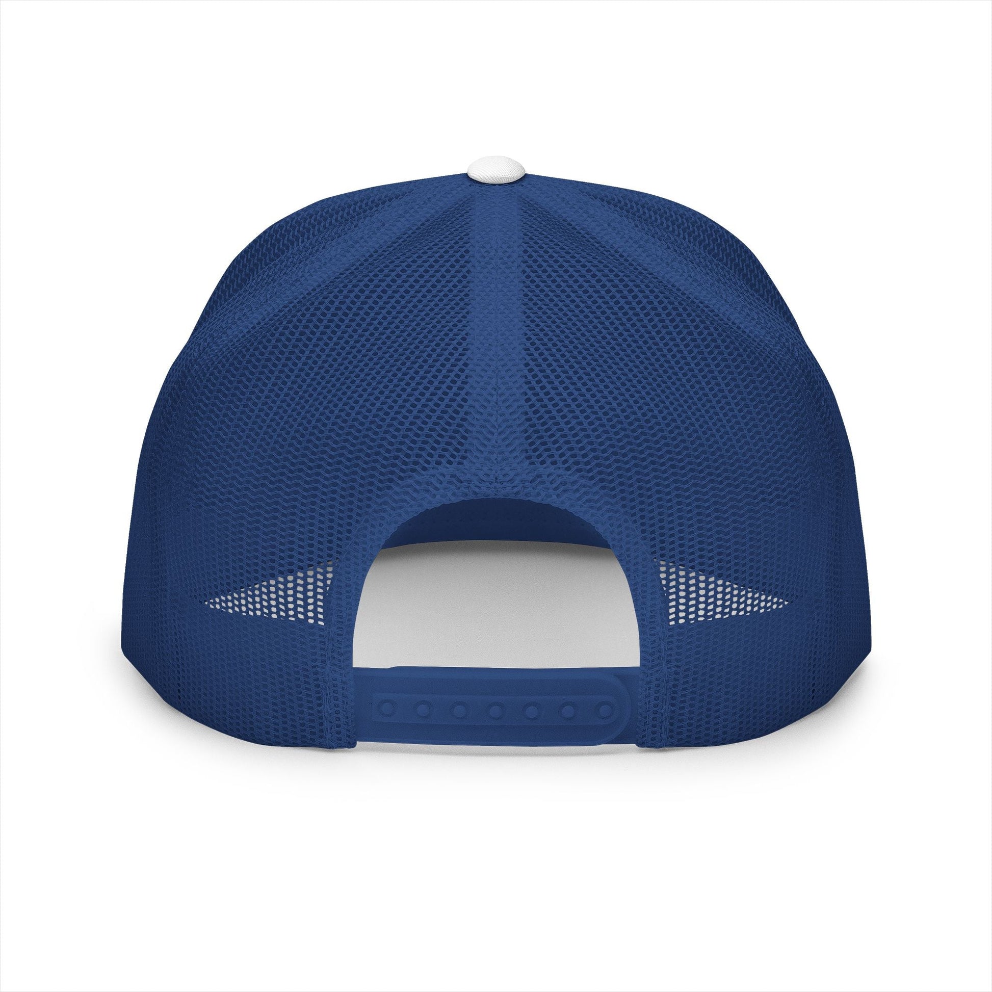  BILLY 5 Panel Flat Bill Trucker Cap (Red/Black Vertical Logo - Embroidery) — AVAILABLE IN 12 COLORS