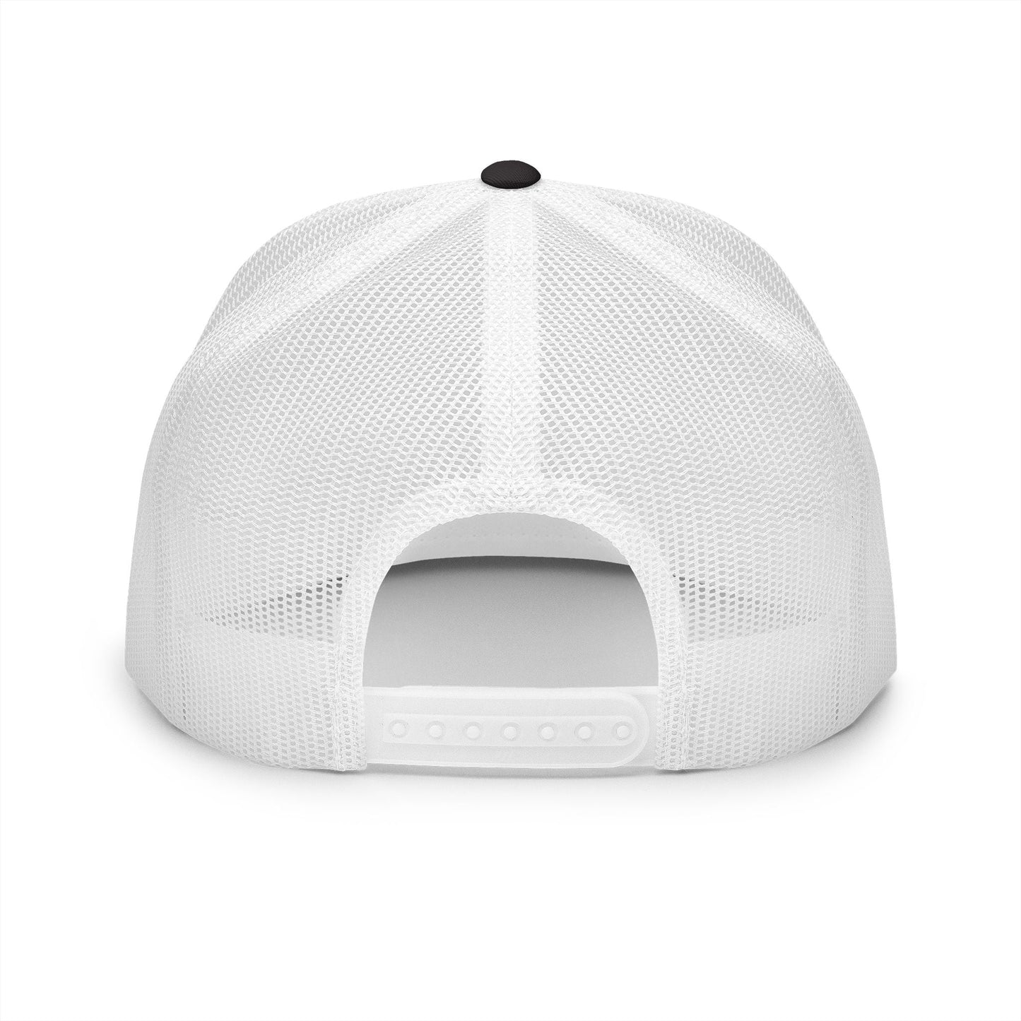  BILLY 5 Panel Flat Bill Trucker Cap (Red/Black Vertical Logo - Embroidery) — AVAILABLE IN 12 COLORS