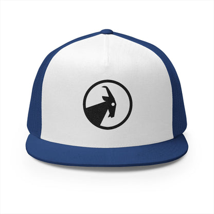  BILLY 5 Panel Flat Bill Trucker Cap (Black Goat - Embroidery) — AVAILABLE IN 10 COLORS