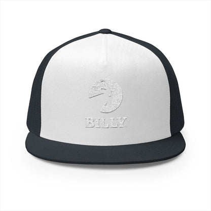  BILLY 5 Panel Flat Bill Trucker Cap (White Vertical Logo - Embroidery) — AVAILABLE IN 13 COLORS