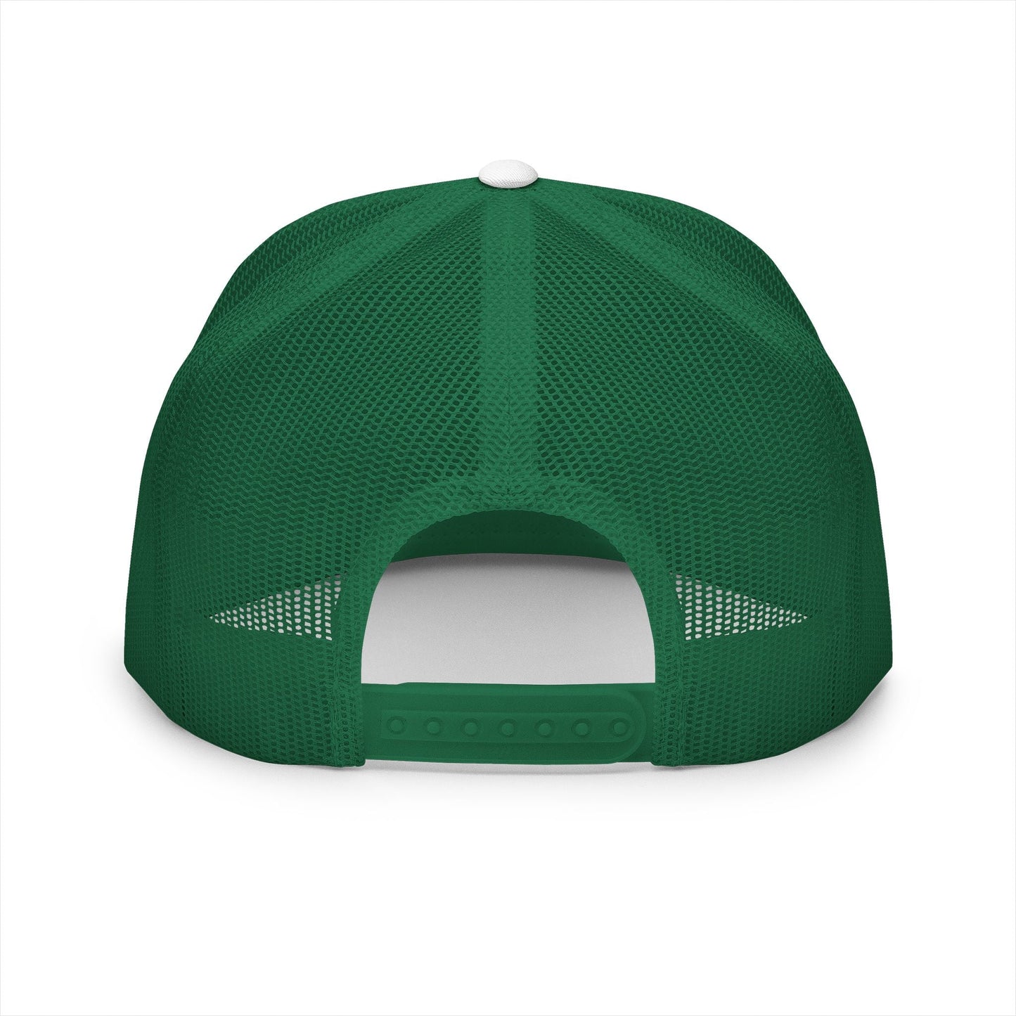  BILLY 5 Panel Flat Bill Trucker Cap (Red/Black Vertical Logo - Embroidery) — AVAILABLE IN 12 COLORS