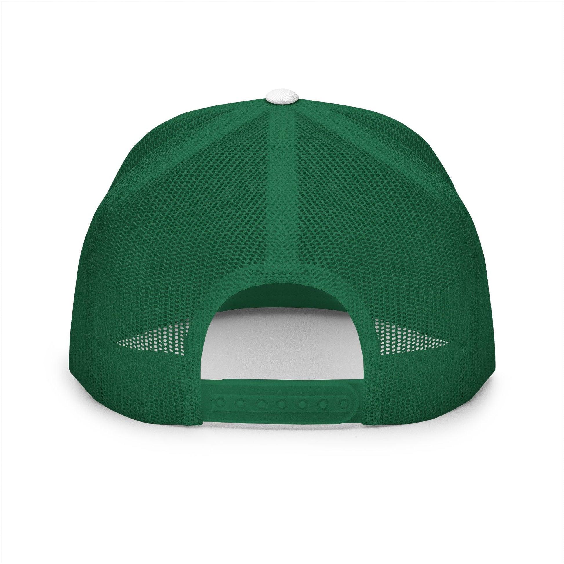  BILLY 5 Panel Flat Bill Trucker Cap (Red/Black Vertical Logo - Embroidery) — AVAILABLE IN 12 COLORS