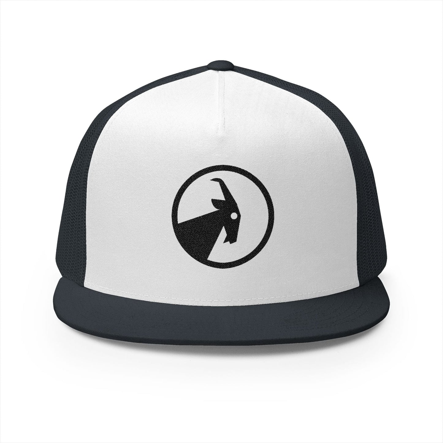  BILLY 5 Panel Flat Bill Trucker Cap (Black Goat - Embroidery) — AVAILABLE IN 10 COLORS