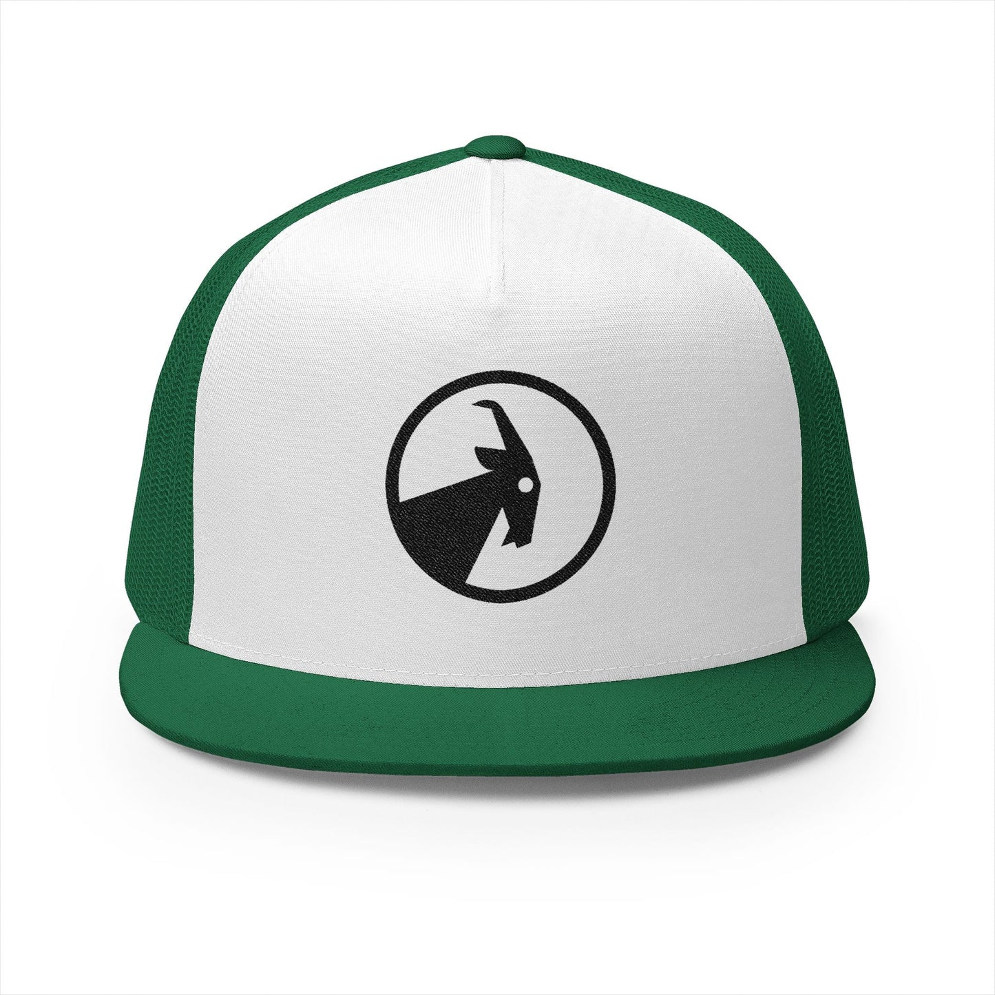  BILLY 5 Panel Flat Bill Trucker Cap (Black Goat - Embroidery) — AVAILABLE IN 10 COLORS