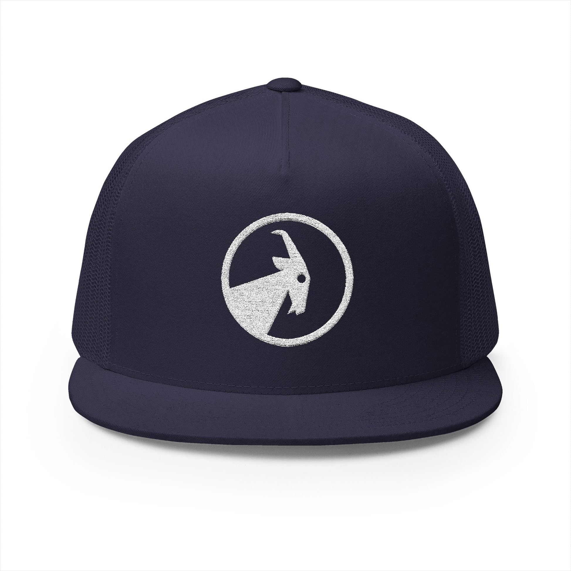  BILLY 5 Panel Flat Bill Trucker Cap (White Goat - Embroidery) — AVAILABLE IN 6 COLORS
