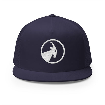  BILLY 5 Panel Flat Bill Trucker Cap (White Goat - Embroidery) — AVAILABLE IN 6 COLORS