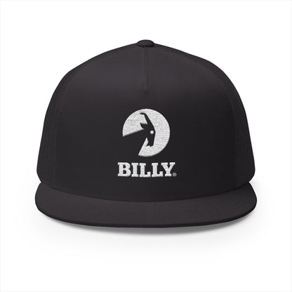  BILLY 5 Panel Flat Bill Trucker Cap (White Vertical Logo - Embroidery) — AVAILABLE IN 13 COLORS