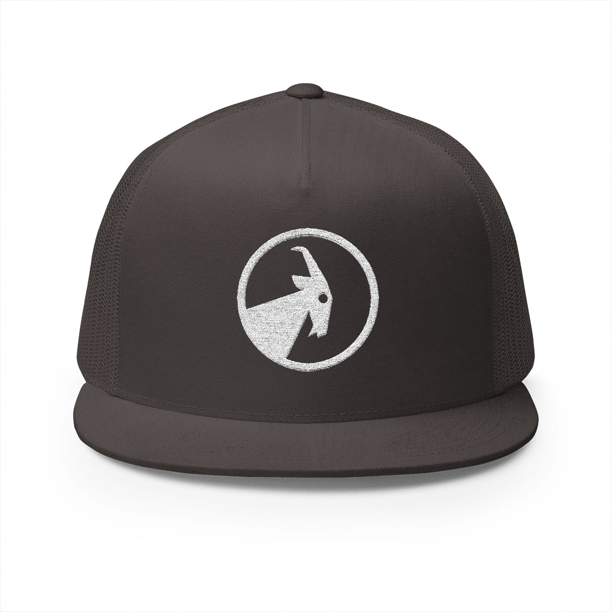  BILLY 5 Panel Flat Bill Trucker Cap (White Goat - Embroidery) — AVAILABLE IN 6 COLORS