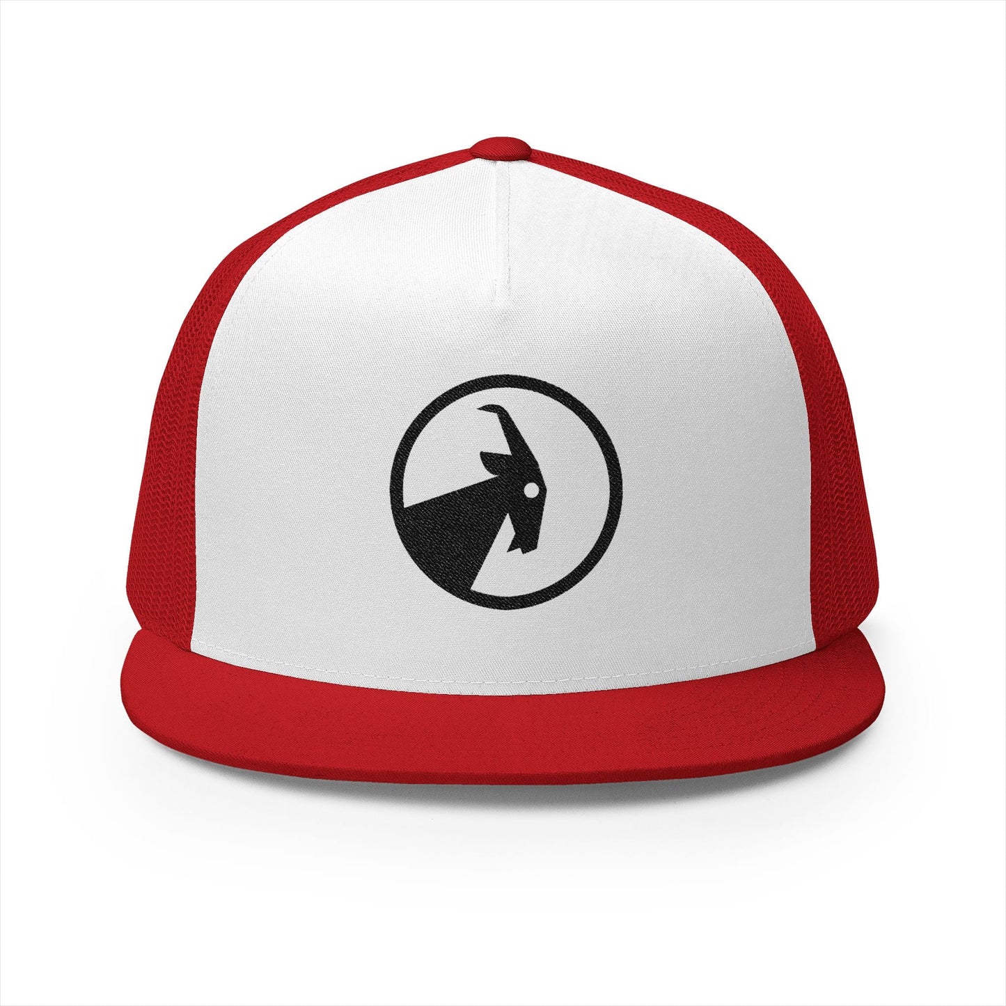  BILLY 5 Panel Flat Bill Trucker Cap (Black Goat - Embroidery) — AVAILABLE IN 10 COLORS