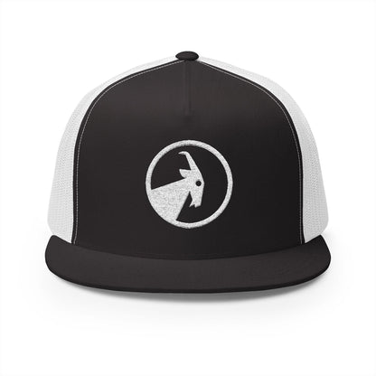  BILLY 5 Panel Flat Bill Trucker Cap (White Goat - Embroidery) — AVAILABLE IN 6 COLORS