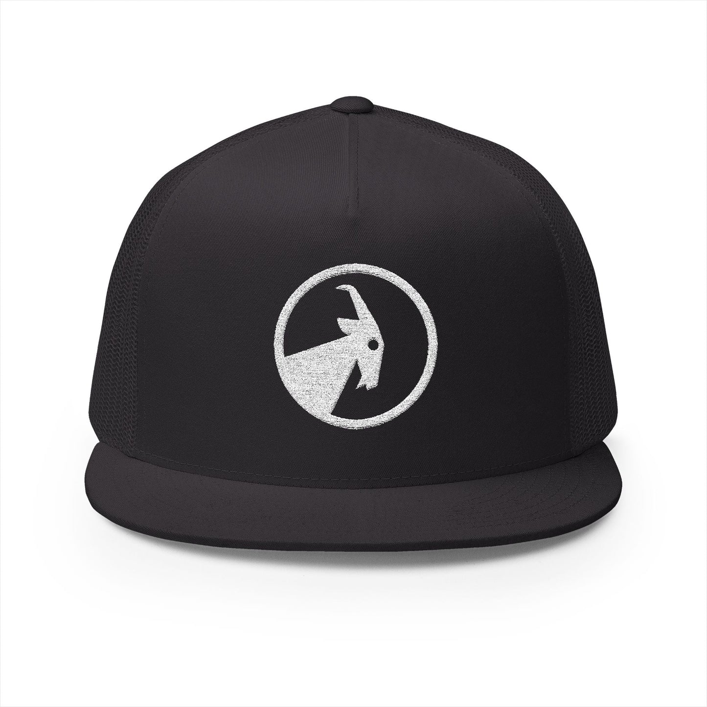  BILLY 5 Panel Flat Bill Trucker Cap (White Goat - Embroidery) — AVAILABLE IN 6 COLORS