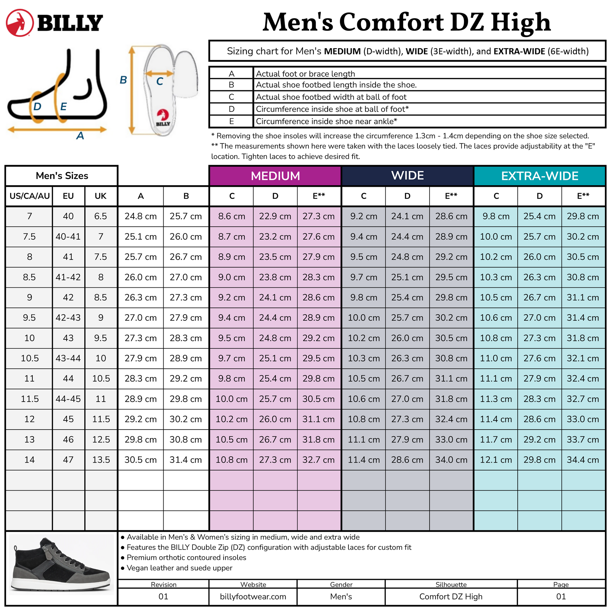  Men's Black/Charcoal/Black BILLY Comfort DZ High