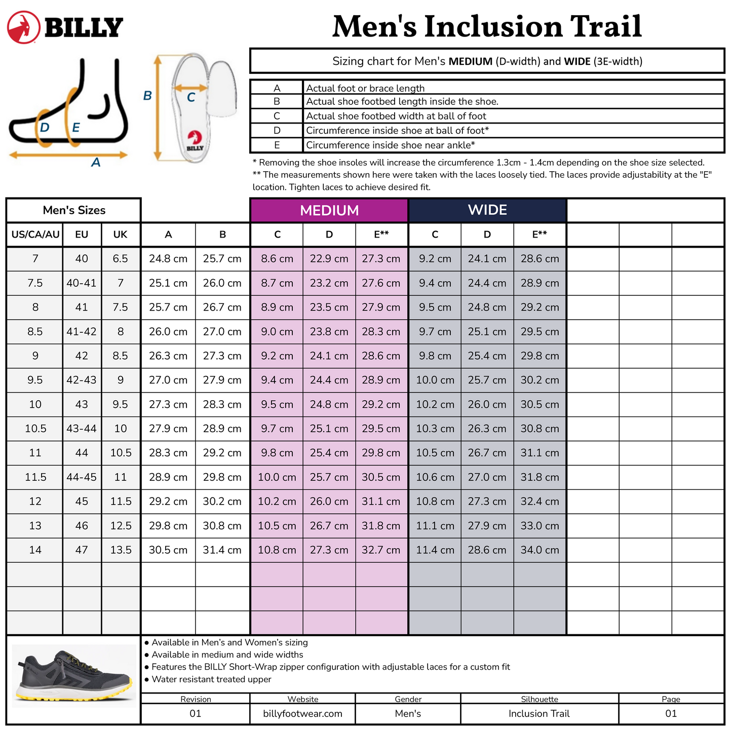  Men's Charcoal/Yellow BILLY Inclusion Trail