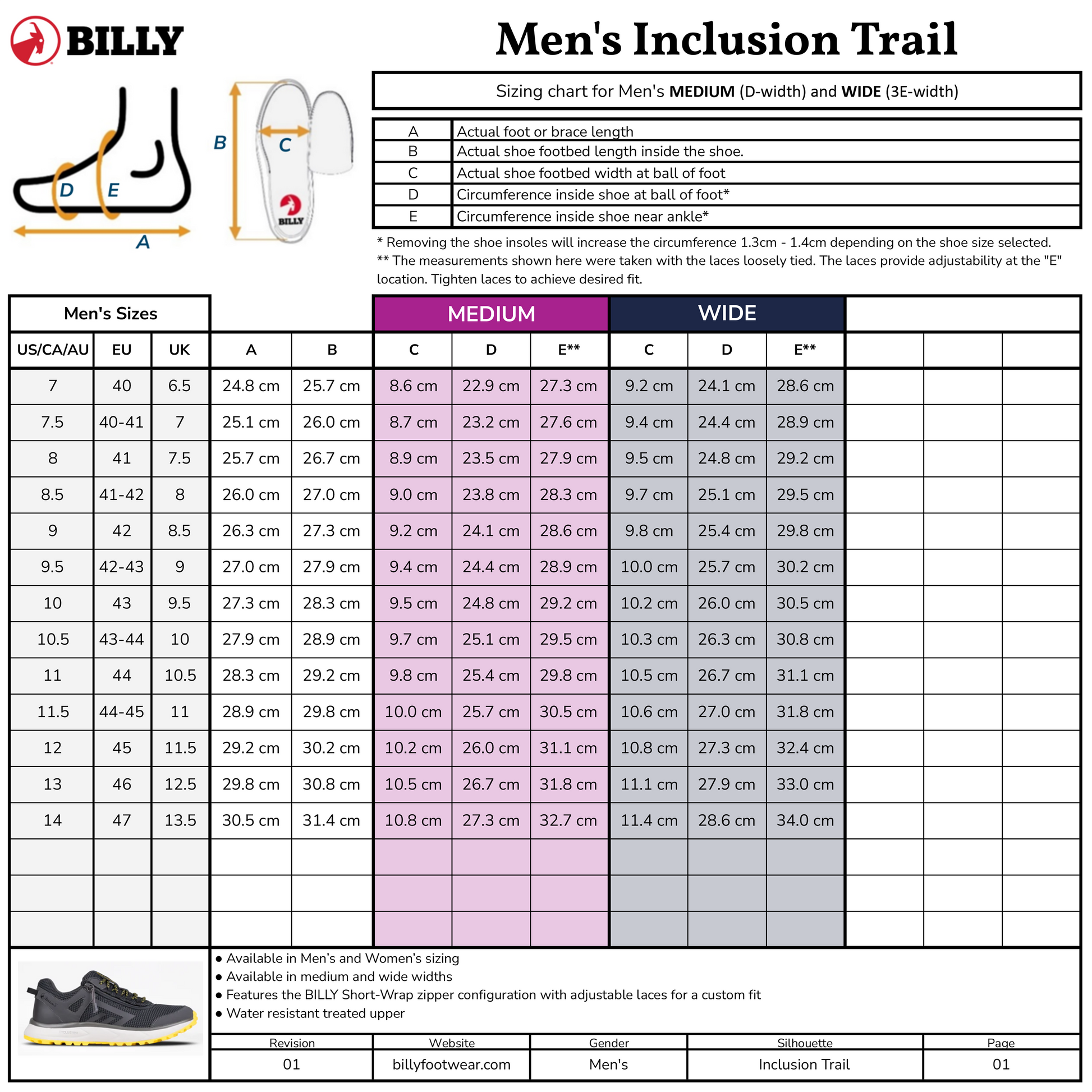  Men's Charcoal/Yellow BILLY Inclusion Trail
