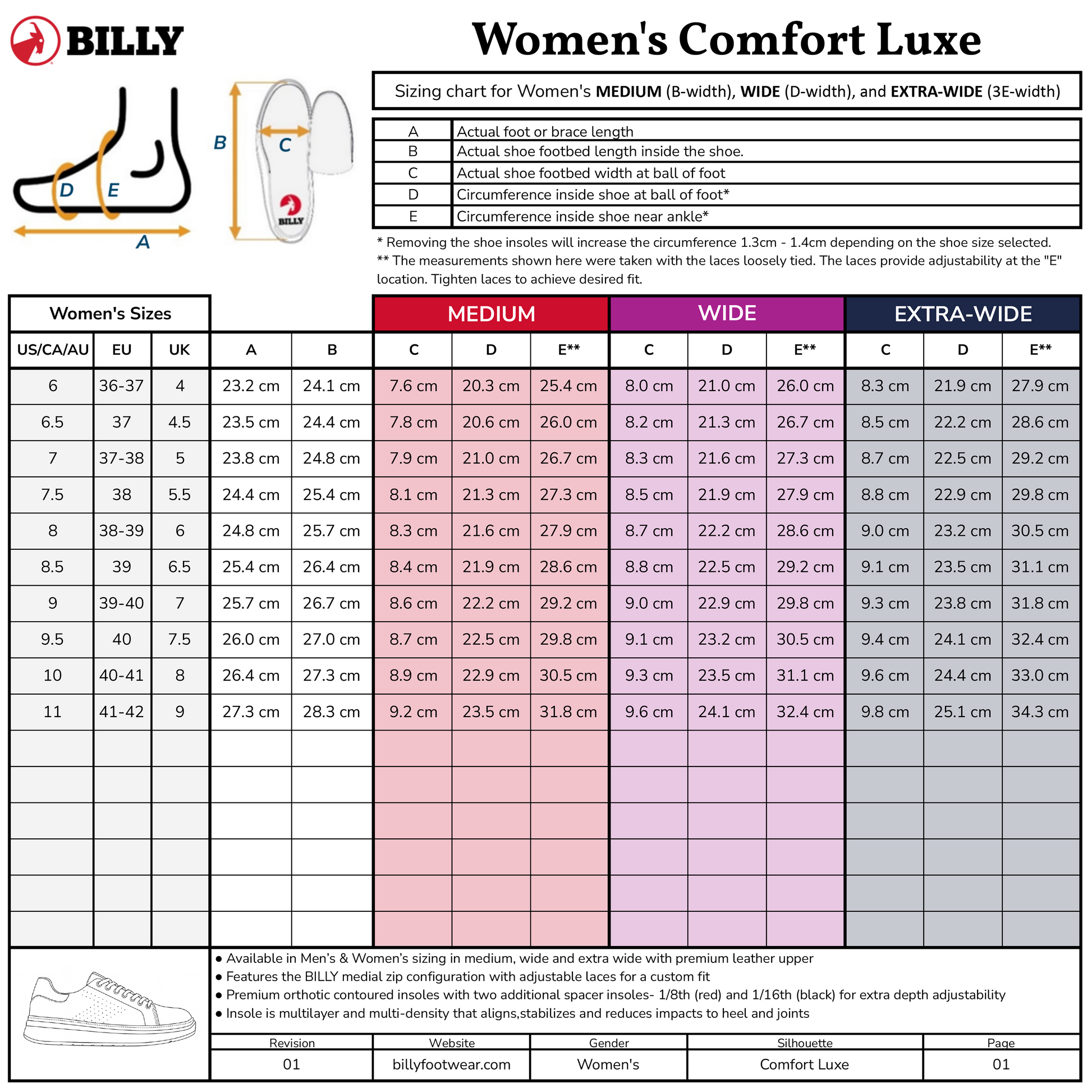  Women's White Leather BILLY Comfort Luxe