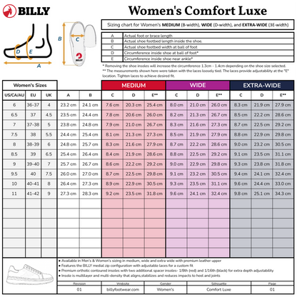  Women's White Leather BILLY Comfort Luxe