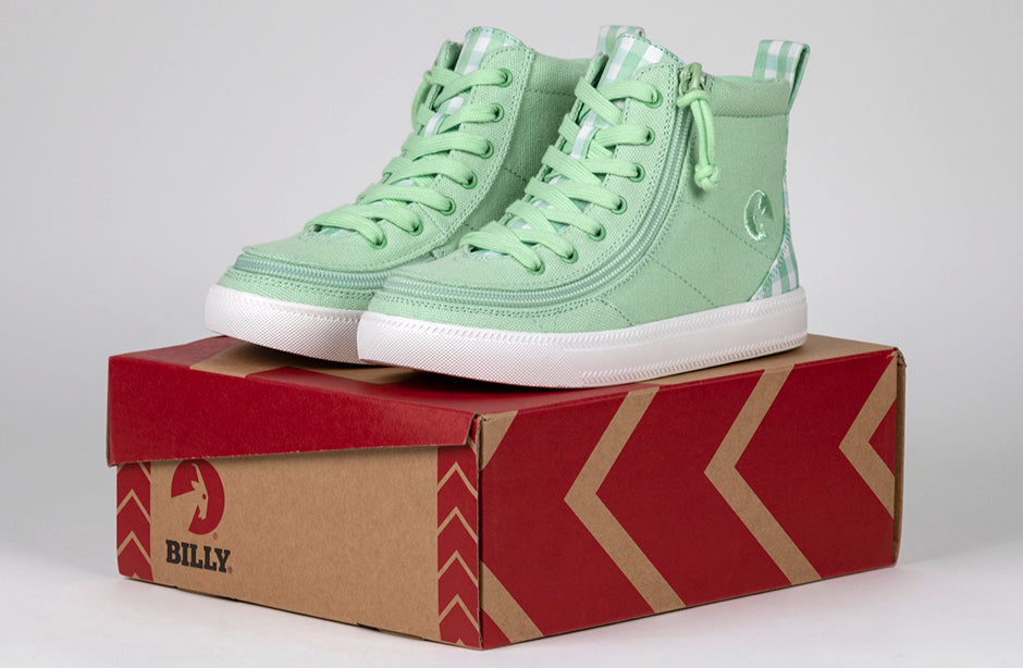  FINAL SALE - Green Gingham BILLY Classic Lace High Tops