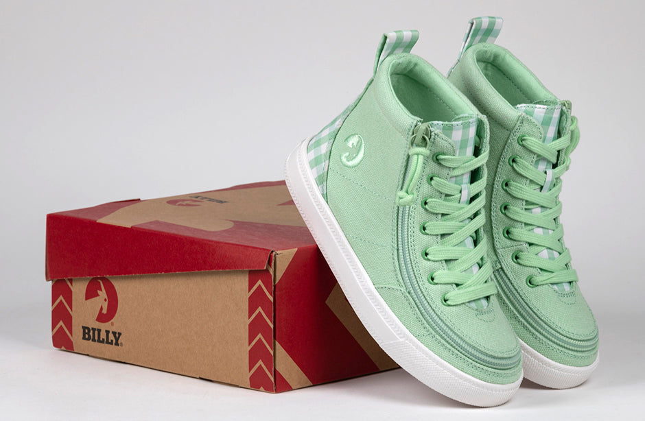  FINAL SALE - Green Gingham BILLY Classic Lace High Tops
