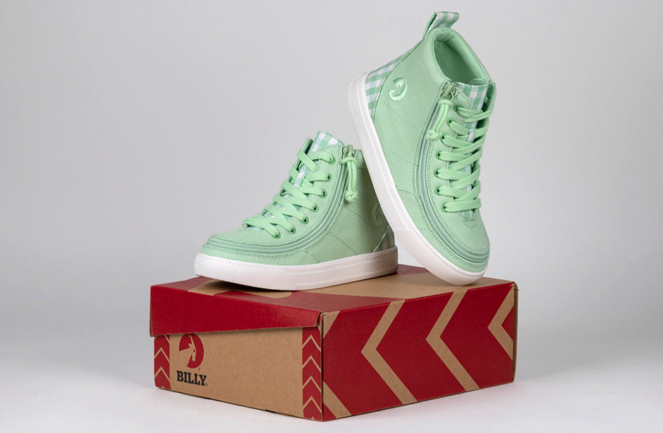  FINAL SALE - Green Gingham BILLY Classic Lace High Tops