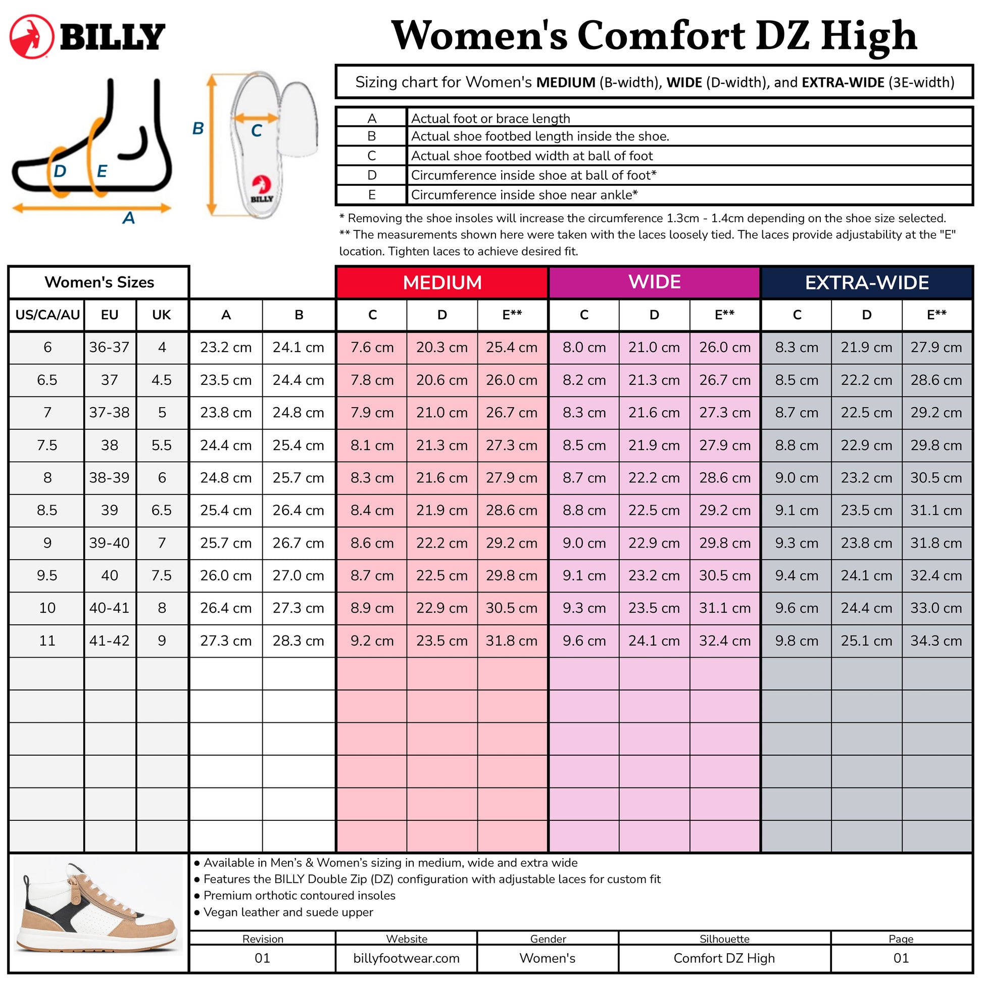  Women's White/Wine/Black BILLY Comfort DZ High